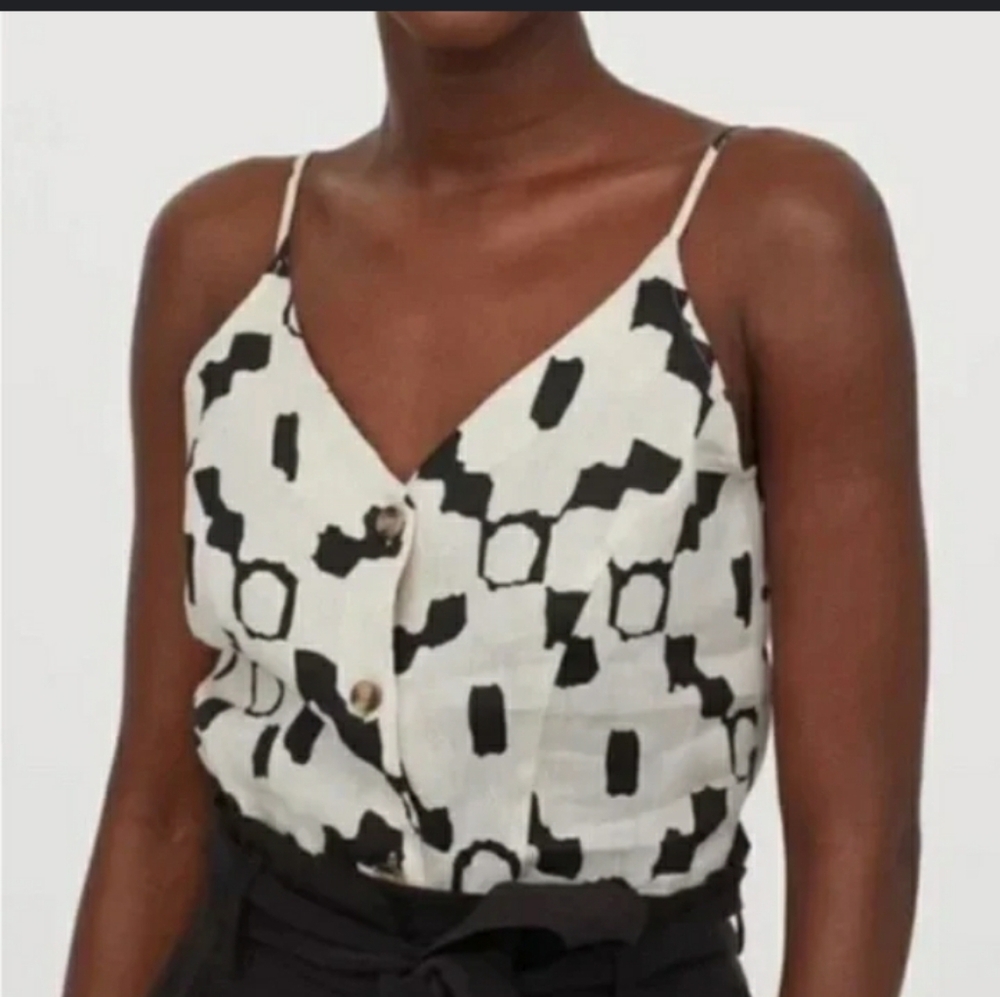H & M - 100% Linen V Neck Tank Top NWT Size XS